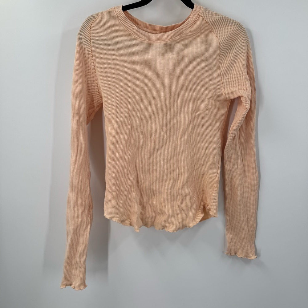 We The Free Easy Does It Long Sleeve Waffle Knit Cotton T-Shirt Size M